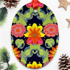 Mid Century Retro Floral 1970s 1960s Pattern 54 Oval Ornament (two Sides) by violetheavensky
