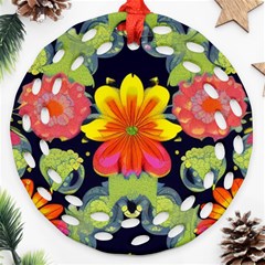 Mid Century Retro Floral 1970s 1960s Pattern 54 Round Filigree Ornament (two Sides) by violetheavensky