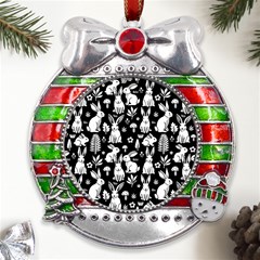 Easter Bunny Pattern Metal X mas Ribbon With Red Crystal Round Ornament by Valentinaart